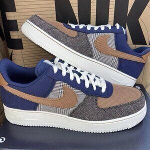 NEW Nike Air Force 1 '07 PRM Tweed Navy Brown FQ8744-410 Men's Size 9